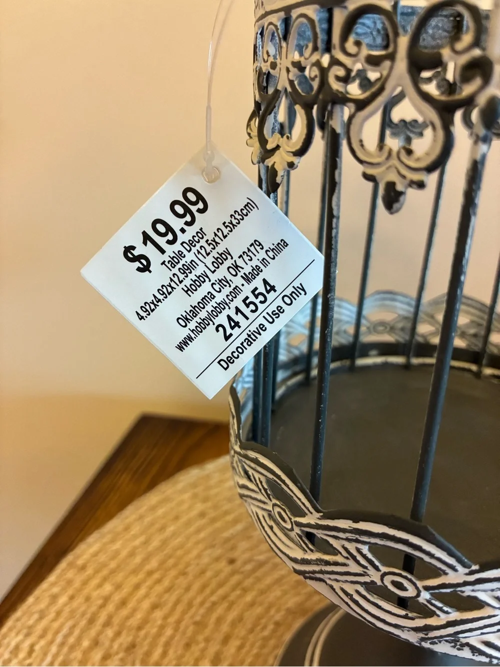 Hobby Lobby Decor Set of 2 Charcoal Gray/White Birdcage & Dark Brown Tray/Basket